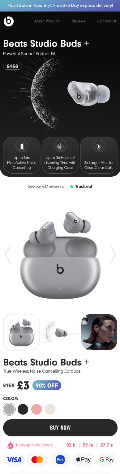 Beats Studio Buds landing page